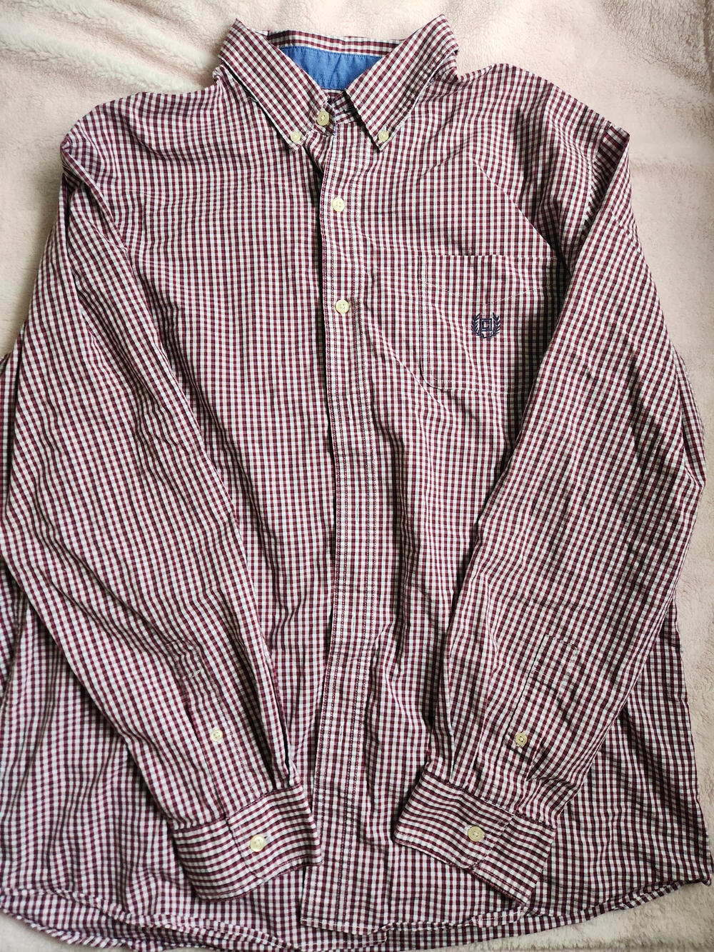 Chaps Burgundy and White Check Button-Down Shirt